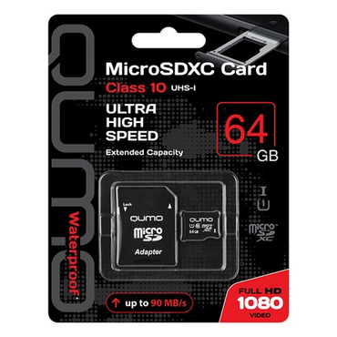 Карта памяти microSDXC [класс 10/UHS-I]  64 GB Qumo+ SD адаптер (QM64GMICSDXC10U1)